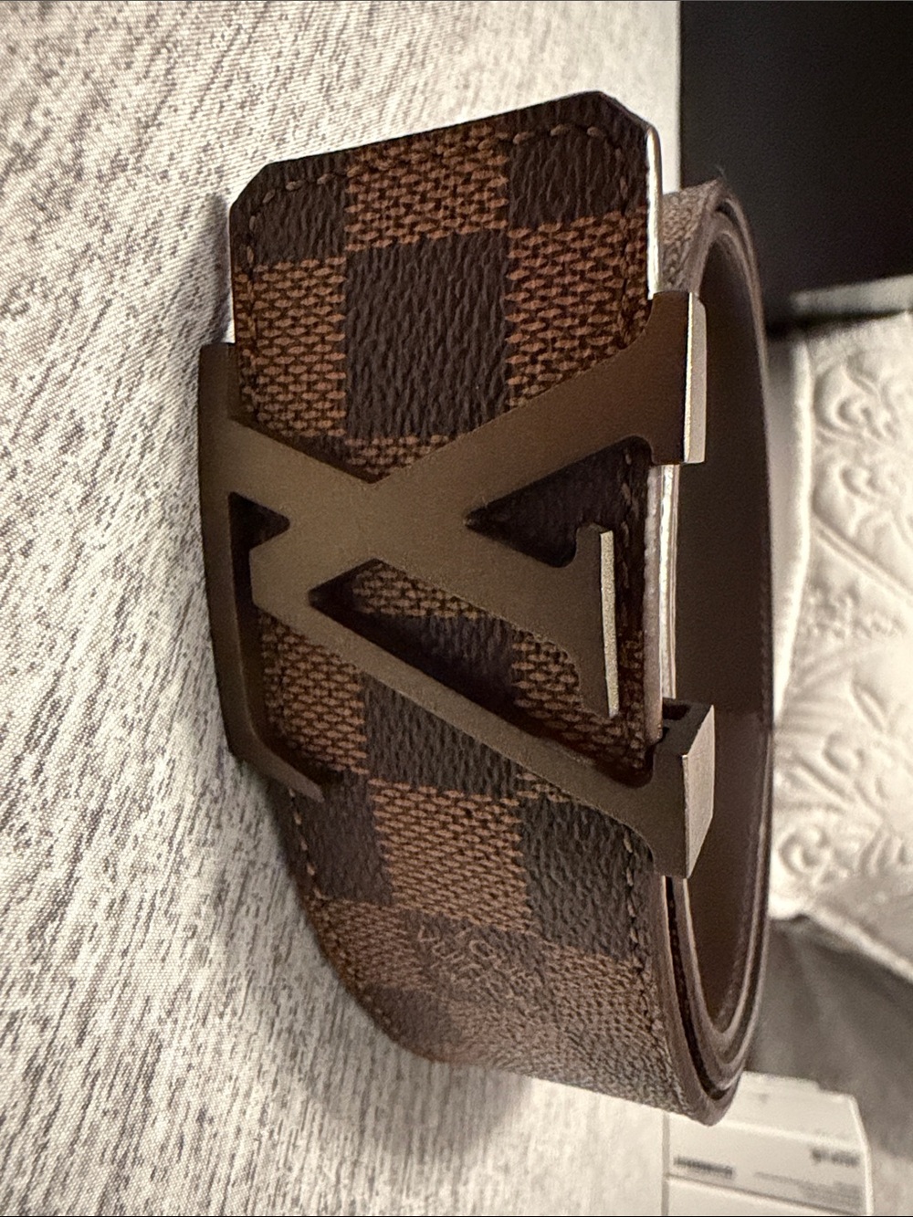 Louis Vuitton Brown Damier Canvas Belt with Dark LV Buckle